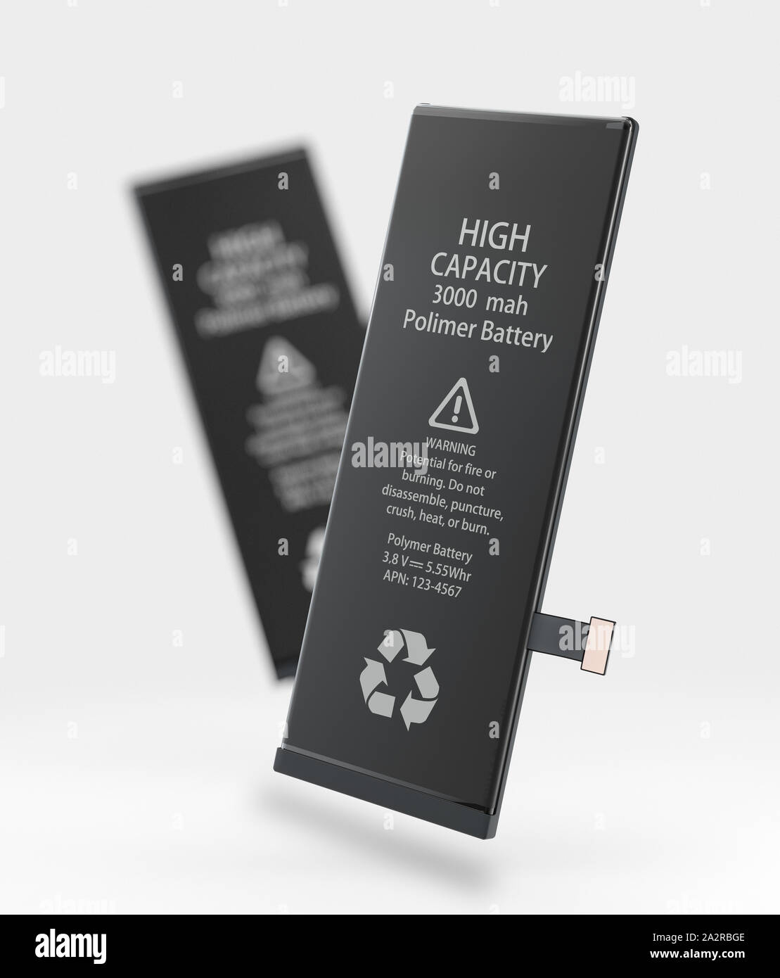 3d Illustration of Rechargeable cell phone battery. on blured