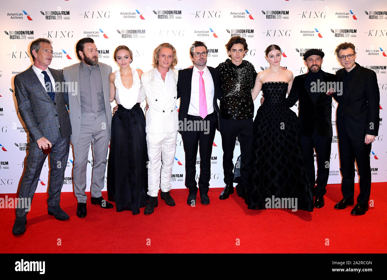 Ben Mendelsohn, Joel Edgerton, Lily-Rose Depp, Tom Glynn-Carney, David  Michod, Timothee Chalamet, Thomasin Harcourt McKenzie, Tom Lawrence, and  Nick Britell attending The King UK Premiere as part of the BFI London Film