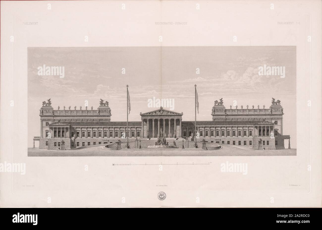 K.k. Reichsrathsgebäude in Vienna, Parliament building in Vienna, Fig. 1, 1885, [Eduard] van der Nüll u.a: Wiener Monumental-Bauten. Bd. 3. Wien: Lehmann, 1885 Stock Photo
