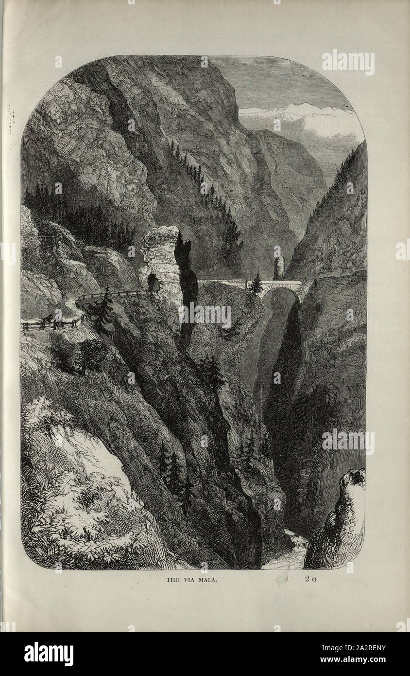 The Via Mala, Via Mala Gorge, S. 449, Linton, Henry, 1854, Charles Williams, The Alps, Switzerland, and the North of Italy. London: Cassell, 1854 Stock Photo