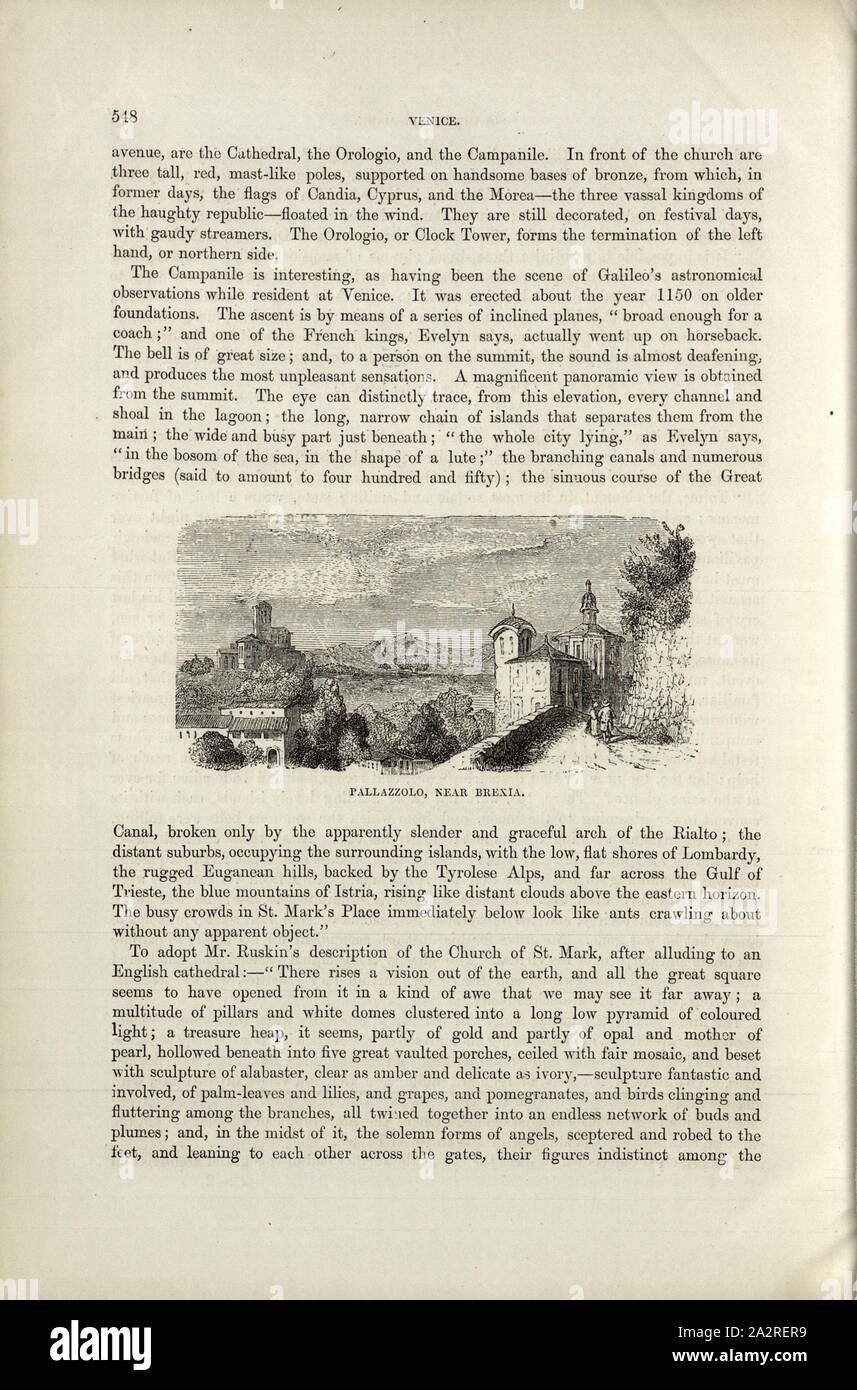 Pallazzolo, near Brexia, Brixen, p. 548, 1854, Charles Williams, The Alps, Switzerland, and the North of Italy. London: Cassell, 1854 Stock Photo