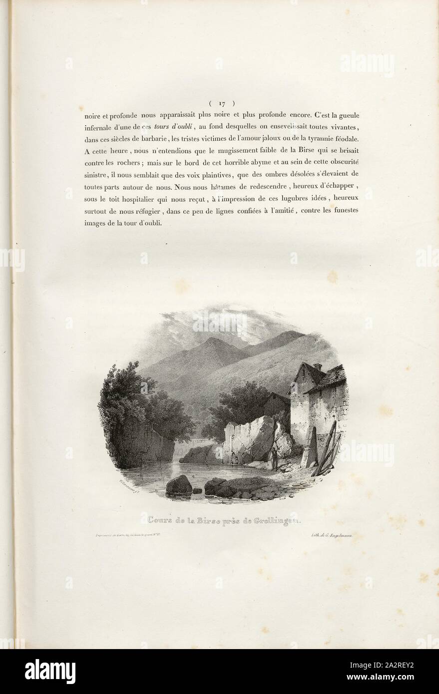 Birse Course near Grellingen, Birs bei Grellingen, Signed: Villeneuve, G. Engelmann, lithograph, plate 1, p. 17 (vol. 2, part 2), Villeneuve, M. (ft.); Engelmann, Godefroy (lith.), 1823, Hilaire Léon Sazerac, Godefroy Engelmann: Lettres sur la Suisse (...). Paris: [s.n.], 1823-1832 Stock Photo