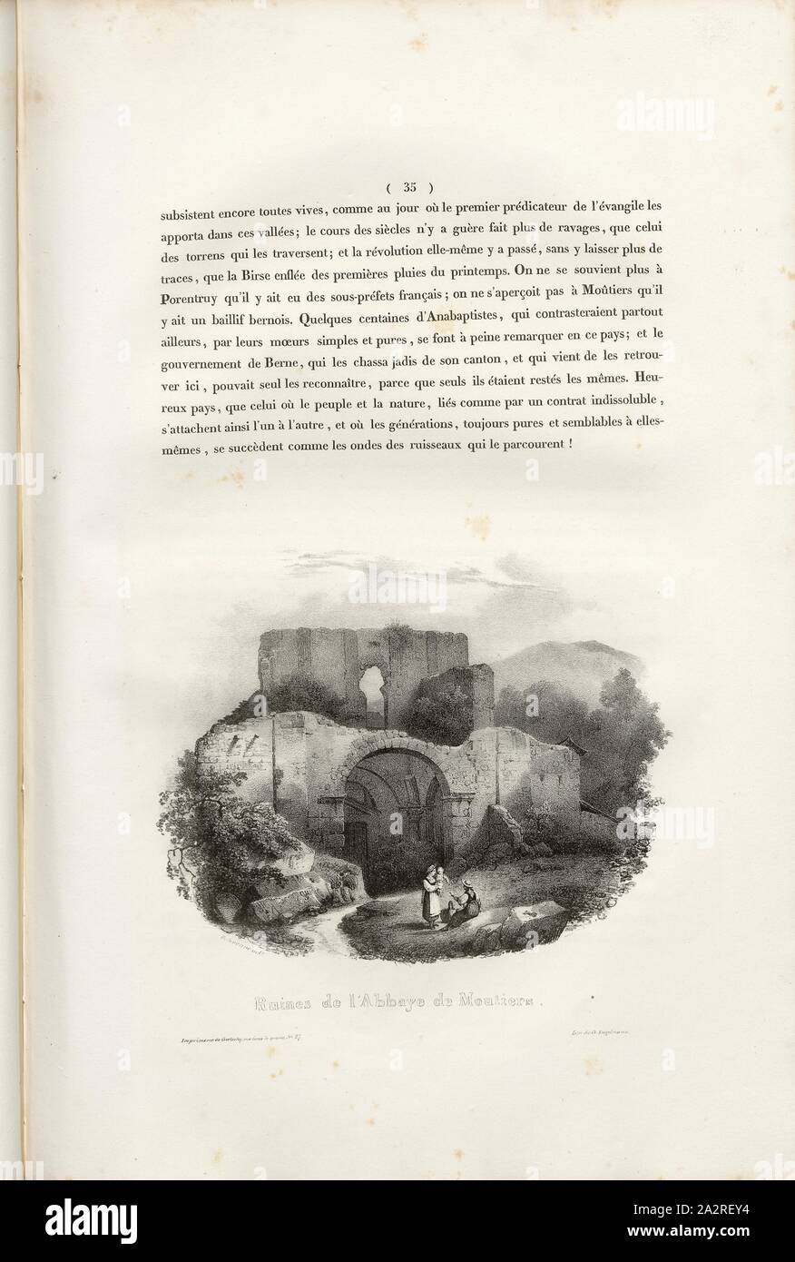 Ruins of the Abbey of Moutiers, Monastery ruins near Moutiers, signed: Villeneuve, G. Engelmann, lithograph, pl. 3, p. 35 (vol. 2, part 2), Villeneuve, M. (delt.); Engelmann, Godefroy (lith.), 1823, Hilaire Léon Sazerac, Godefroy Engelmann: Lettres sur la Suisse (...). Paris: [s.n.], 1823-1832 Stock Photo