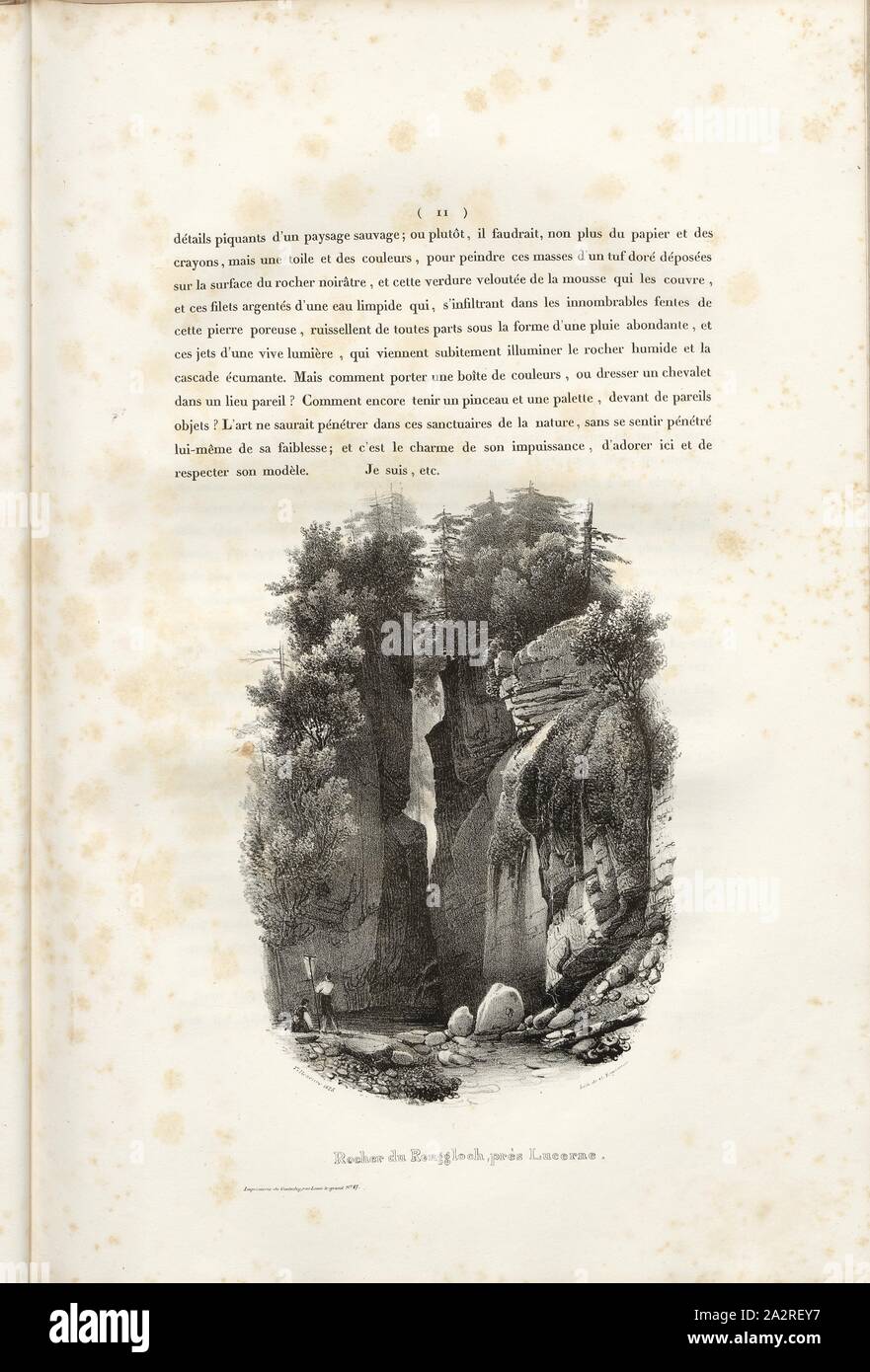 Rocher du Renggloch, near Lucerne, Renggloch, gorge near Lucerne, Signed: Villeneuve, G. Engelmann, lithograph, plate 1, p. 11 (vol. 2, part 3), Villeneuve, M.; Engelmann, Godefroy (lith.), 1825, Hilaire Léon Sazerac, Godefroy Engelmann: Lettres sur la Suisse (...). Paris: [s.n.], 1823-1832 Stock Photo