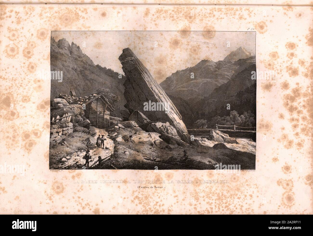 The Roehe Ohistein at the entrance of the Obebhasli valley sic!, At the entrance to the Haslital, Signed: Villeneuve, G. Engelmann, lithograph, pl. 21 (vol. 1, part 1), Villeneuve, M. (ft.); Engelmann, Godefroy (lith.), 1823, Hilaire Léon Sazerac, Godefroy Engelmann: Lettres sur la Suisse (...). Paris: [s.n.], 1823-1832 Stock Photo