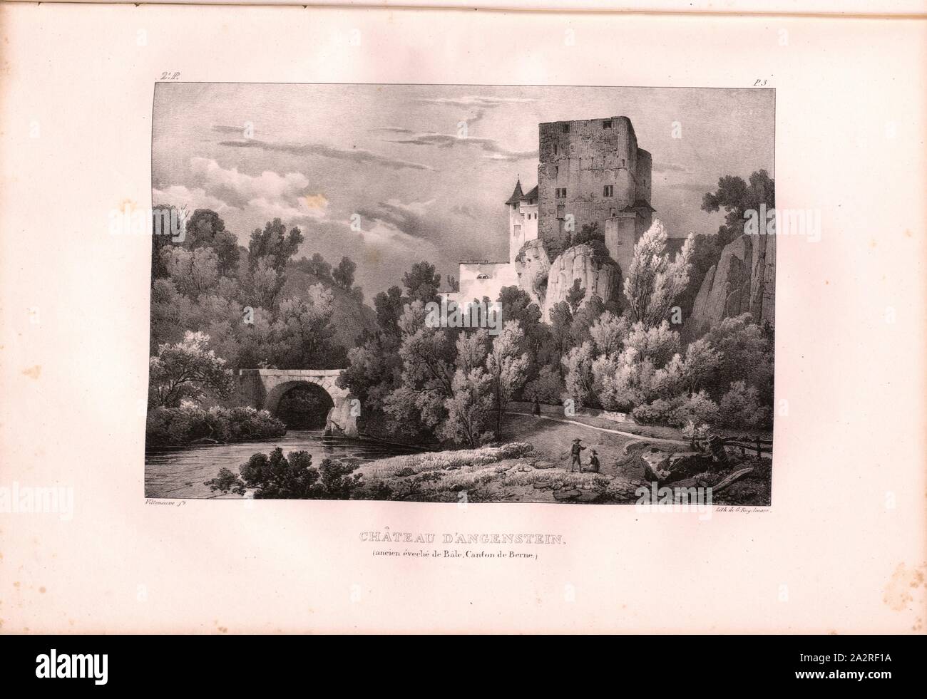 Une Partie De La Suisse 3 Lettres Angenstein Castle, Angenstein Castle, Signed: Villeneuve, G. Engelmann,  lithograph, plate 3 (vol. 1, part 2), Villeneuve,