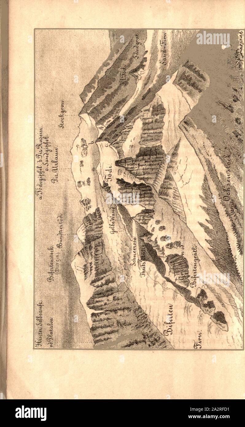 The Tödi, View of the mountain panorama between Hinter Selbsanft and Stockgron, p. 176 200, Gottlieb Studer, Gottlieb Studer, Melchior Ulrich, Johann Jakob Weilenmann: Berg- und Gletscher-Fahrten in den Hochalpen der Schweiz. Zürich: Schulthess, 1859-1863 Stock Photo