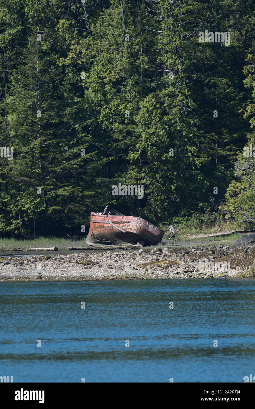 An abandoned boat in Ucluelet Harbour, Vancouver Island, British
