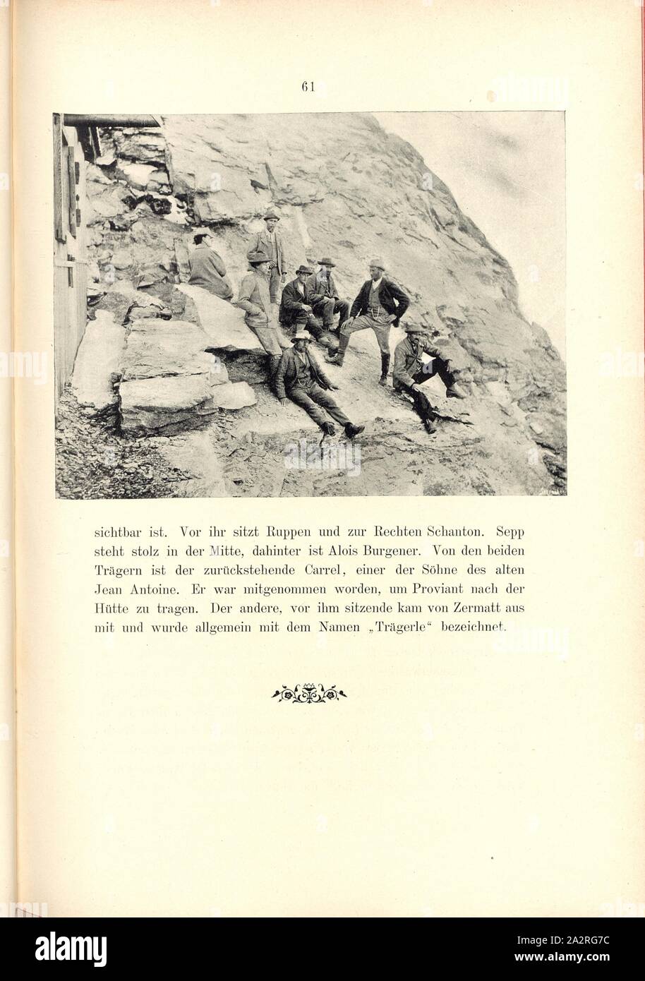 Mountaineer 3, Mountaineering group on the Matterhorn, signed: Schreiber, Fig. 39, p. 61, Schreiber, Eberhard (Autotypie), Theodor Wundt: Das Matterhorn und seine Geschichte. Berlin: Raimund Mitscher, [1896 Stock Photo