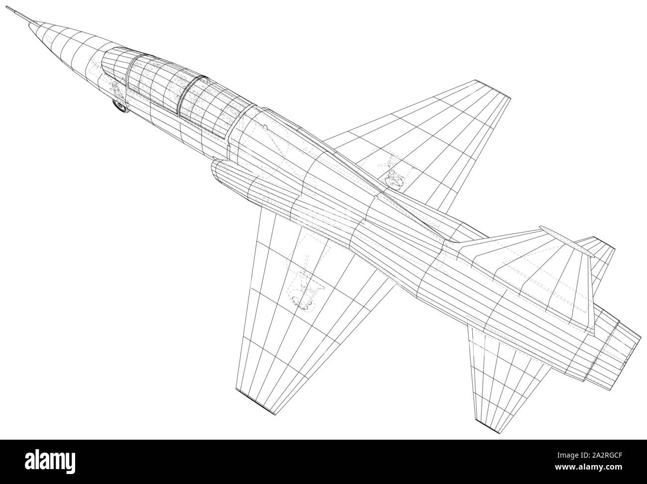 Airplane jet sketch. Vector of 3d. Wire-frame style. Stock Vector