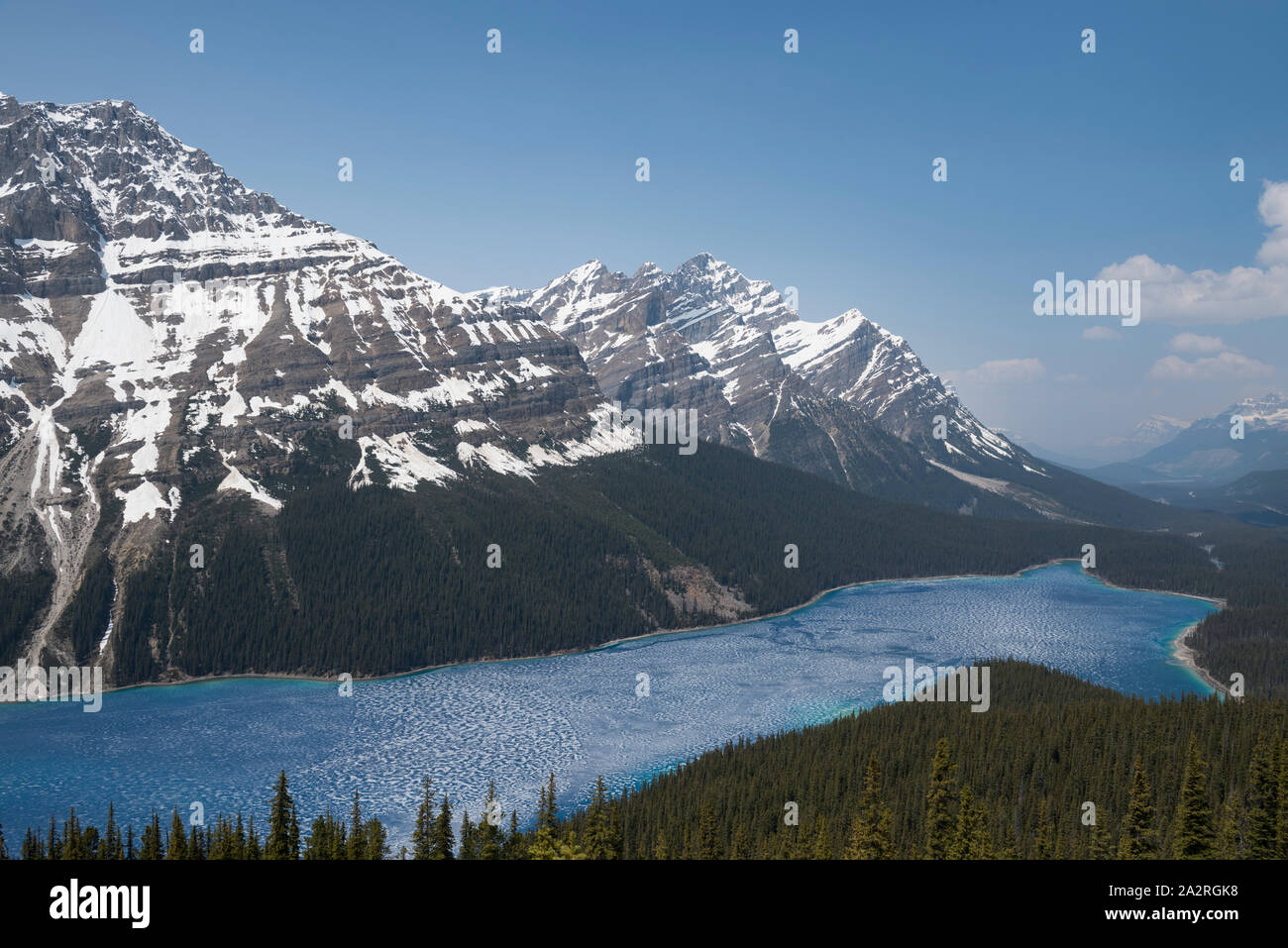 A frozen Peyto Lake in Banff National Park, Alberta, Canada Stock Photo ...
