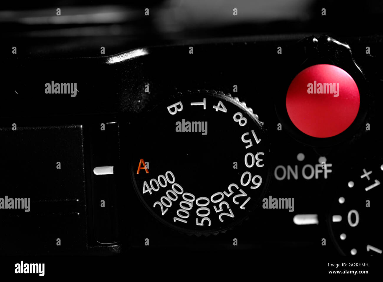 Camera with shutter speed dial settings for photography Stock Photo