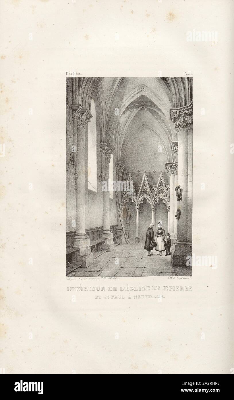 Interior of the church of St. Peter and St. Paul in Neuviller, Interior of the Church of St. Peter and St. Paul in Neuviller, Bas Rhin, signed: Villeneuve d'après (...) Bichebois, Lith. De Engelmann, pl. 31, after p. 136, (Part 2), Villeneuve, Jules-Louis-Frédéric; Bichebois, Alphonse; Engelmann, Godefroy (lith.), 1828, De Golbéry, J. G. Schweighäuser: Antiquités de l'Alsace ou châteaux, églises et autres monumens des départemens du Haut- et du Bas-Rhin. Mulhouse [etc.]: Engelmann, 1828 Stock Photo