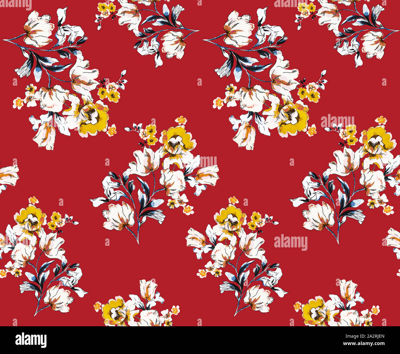 Seamless pattern with flowers. Design for fabric textile on red ...