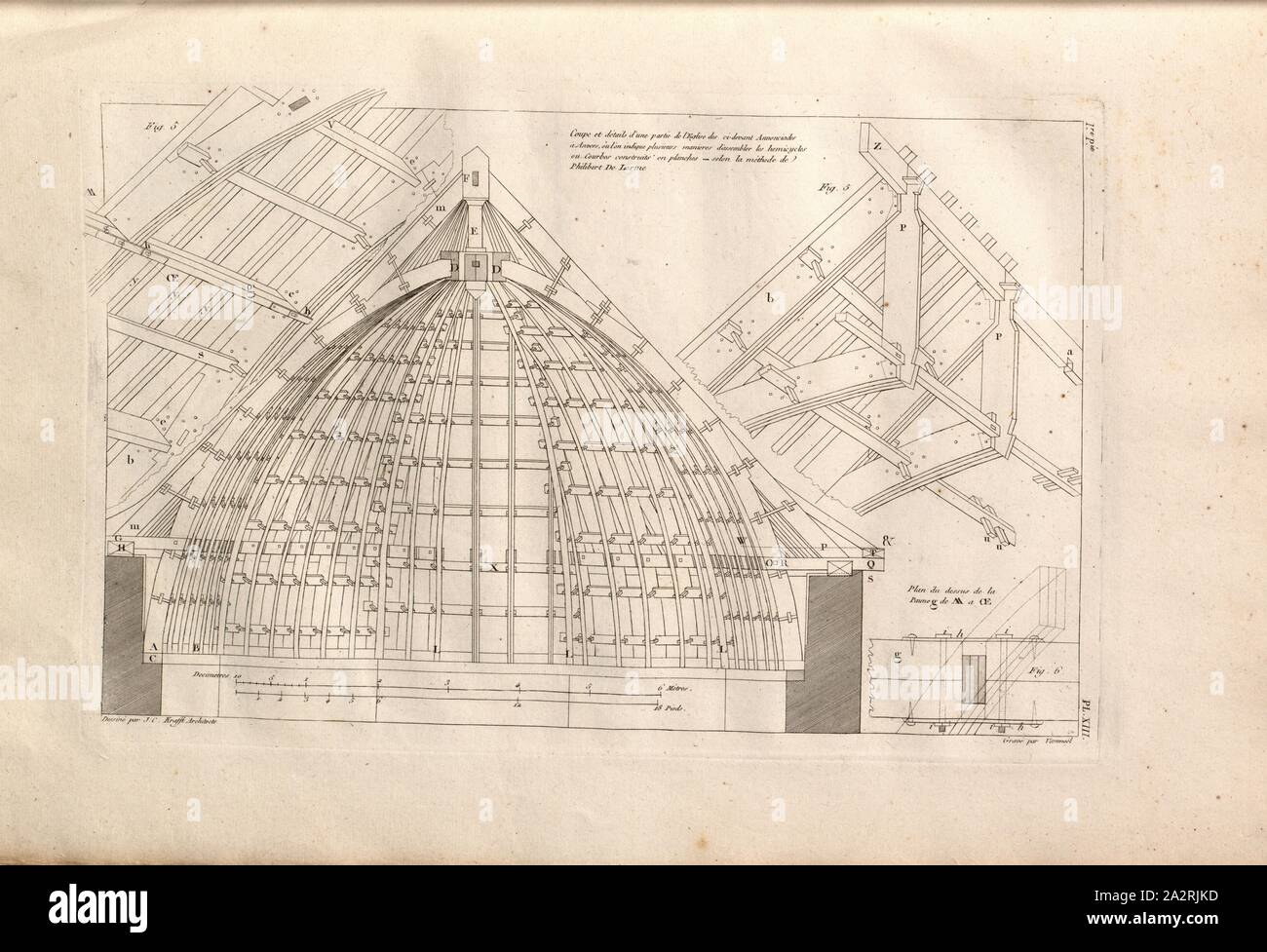 Cup and details of a part of the Church of the ci-devant Annonciades in  Antwerp, Construction drawing of an elevation of a roof truss of a 19th  century church in Antwerp, signed: