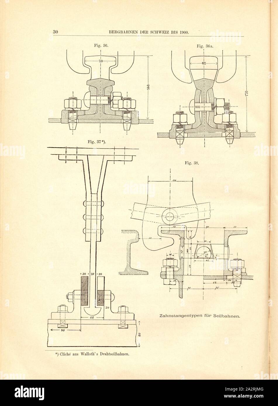 Rack types for cable cars, Fig. 36-38: Technical drawings of racks for ...