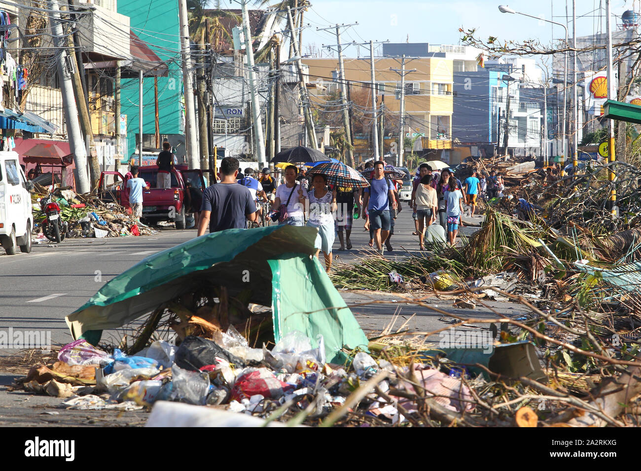 8 November 2013. Tacloban, Philippines.Typhoon Haiyan, known as Super Typhoon Yolanda in the Philippines, was one of the most intense tropical cyclone Stock Photo