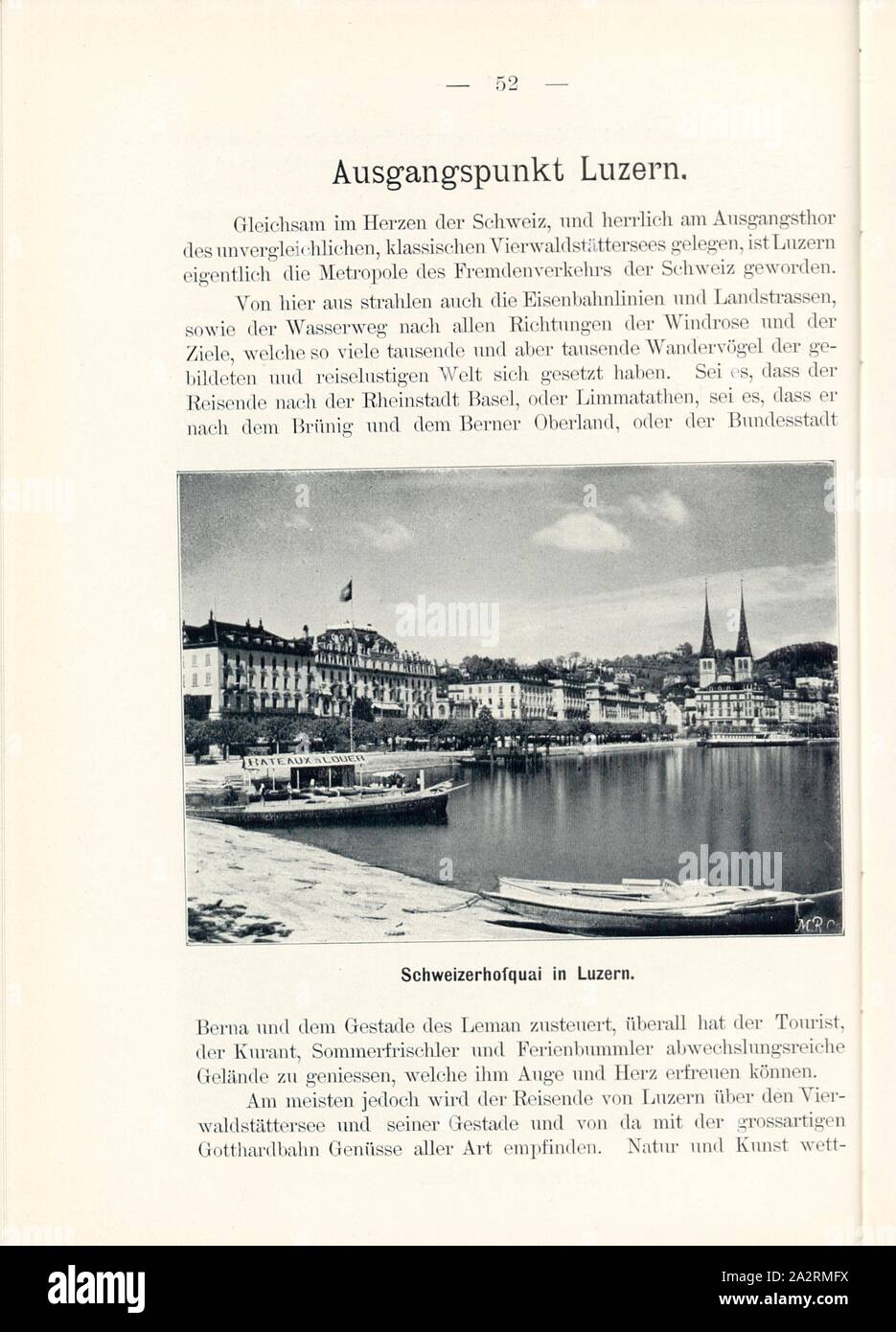 Schweizerhofquai in Lucerne, Lake Lucerne in the city of Lucerne, Signed: M.R.C, Fig. 53, p. 52, Meisenbach, Riffarth und Co. (imp.), 1900, J. Knobel: Illustrierter Reisebegleiter für die Alpenstrasse des Klausen und ihre Zufahrtslinien. Glarus: Buchdruckerei J. Spälti, 1900 Stock Photo