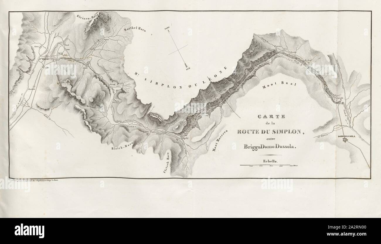 Simplon Road Map, between Brigg, Map of the Simplon Pass road between