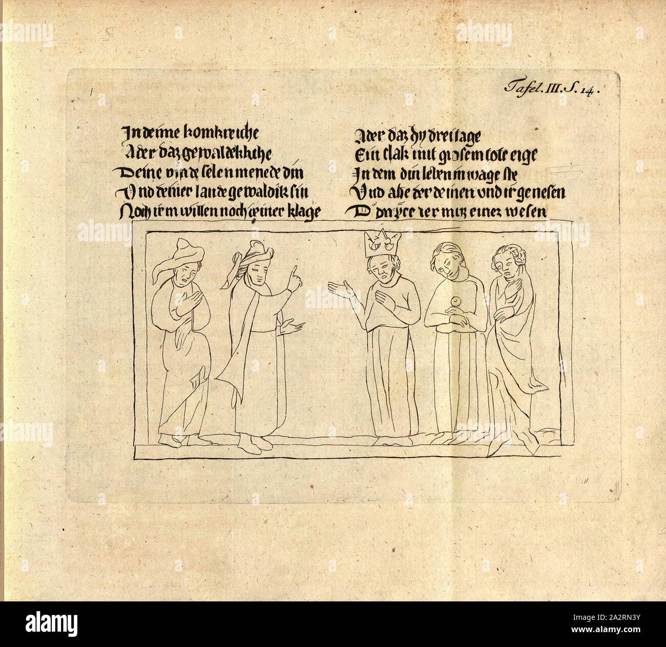 Miniature from a Bible manuscript, Renaming a miniature from a Bible manuscript, Plate 3, p. 14, 1786, Georg Wilhelm Zapf: Reisen in einige Klöster Schwabens, durch den Schwarzwald und in die Schweiz im Jahre 1781: worinn von Bibliotheken, Altherthümern, Geschichte und vom Zustand der Litteratur überhaupt Nachricht gegeben wird. Erlangen: bey Johann Jakob Palm, 1786 Stock Photo