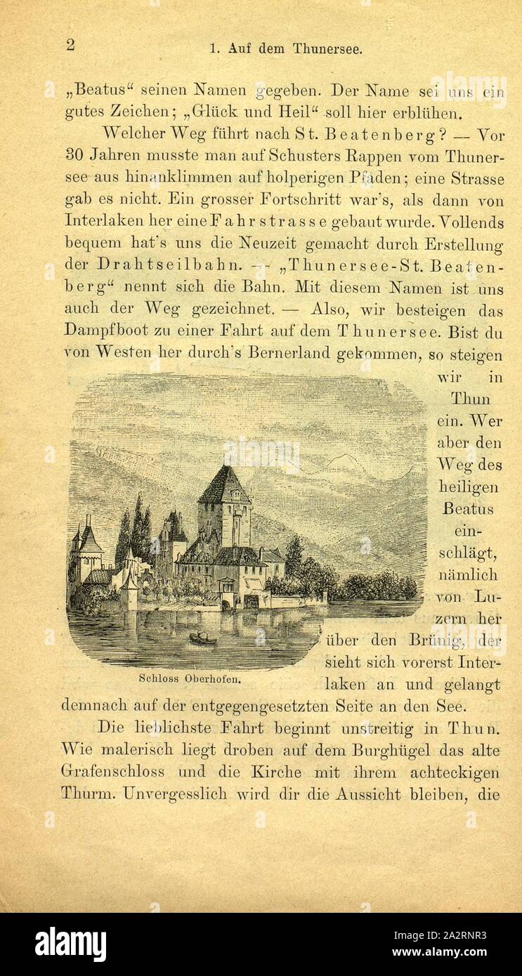 Schloss Oberhofen, Castle Oberhofen am Thunersee, p. 2, G. Dumermuth: St.-Beatenberg und seine Drahtseilbahn. Bern und Biel: Verlag von Albert Schüler, [1889 Stock Photo