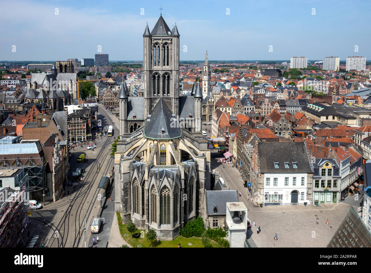 GHENT - JUN 18, 2013: View on the St Bavos Cathedral of Gent. The city is a municipality located in the Flemish region of Belgium. Stock Photo