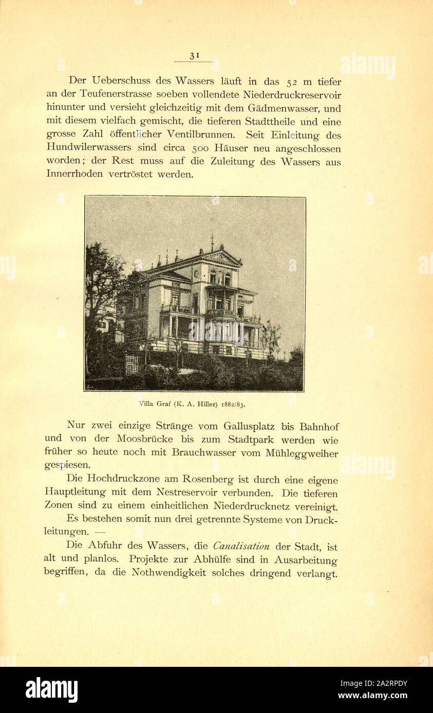 Villa Graf (K. A. Hiller) 1882/83, Villa Count of the architect Karl August  Hiller in St. Gallen (Switzerland), Fig. 24, p. 29, 1889, Section St.  Gallen des Schweizerischen Ingenieur- und Architekten-Vereins (Hg.):