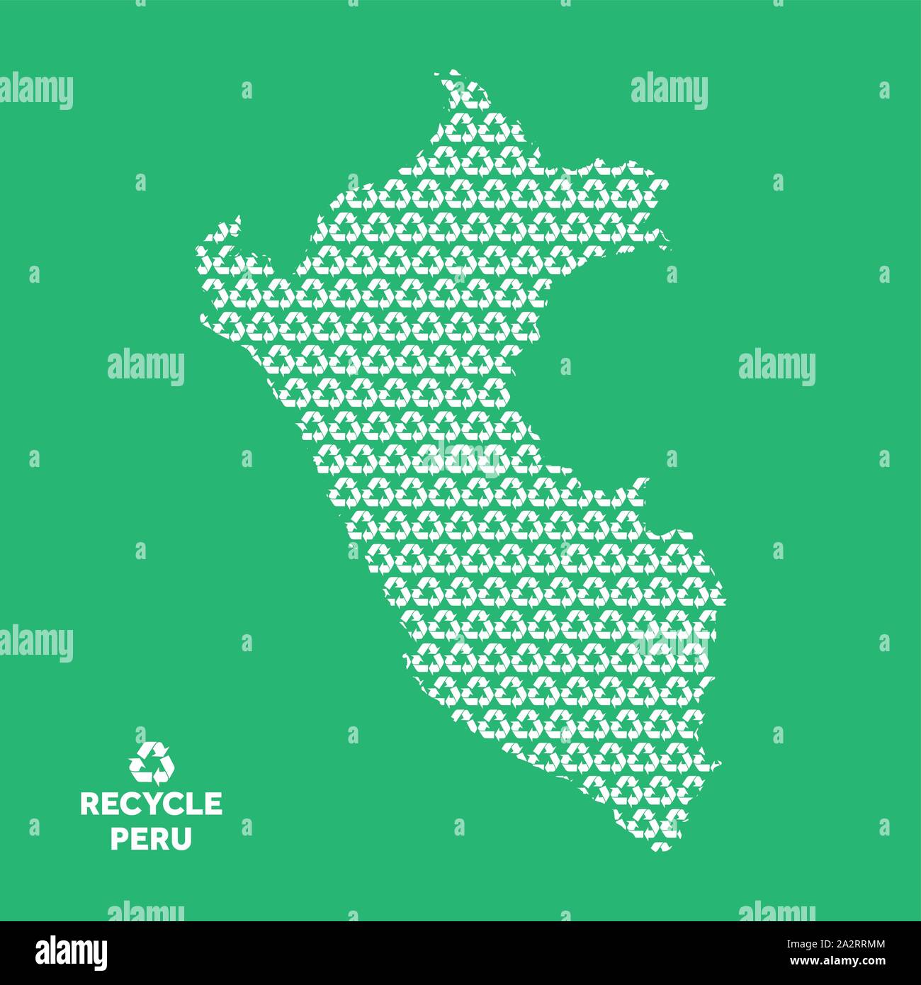 Peru map made from recycling symbol. Environmental concept Stock Vector