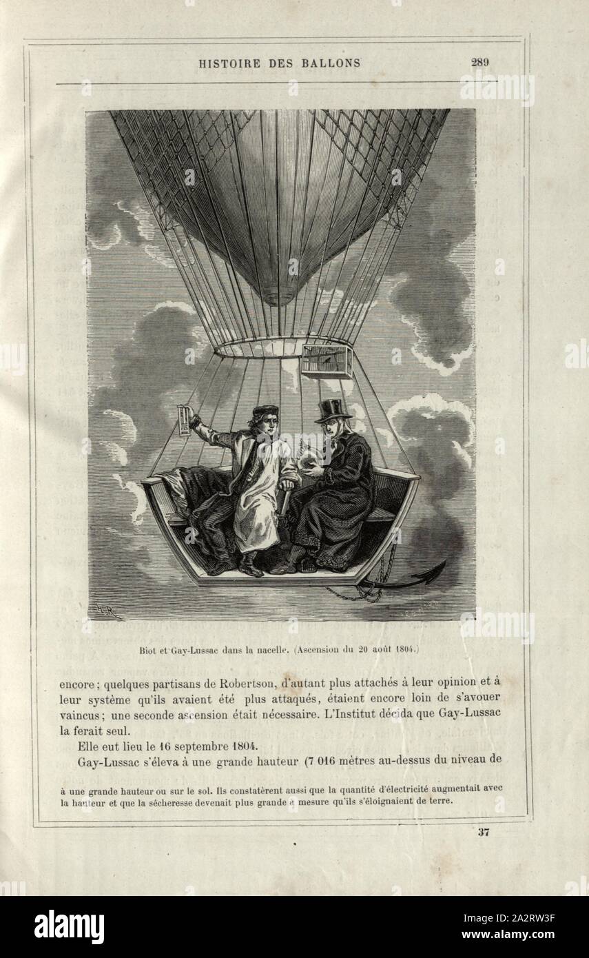 Jean-Baptiste Biot and Joseph Louis Gay-Lussac on a Balloon Flight on August 20, 1804, Signed: H. R, Renard, Fig. 51, p. 289 Stock Photo