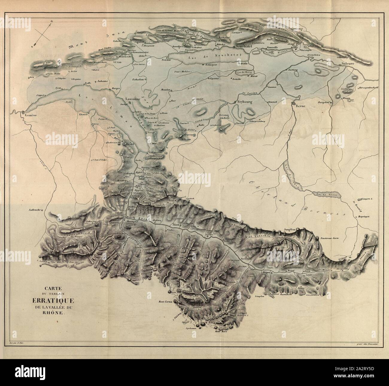 Map of the erratic terrain of the Rhone Valley, Carte du Terrain ...