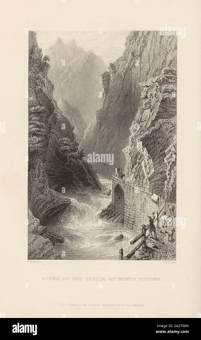 Scene on the Tessin, at Monte Piotino, The Ticino on Monte Piotino, Signed: W. H. Bartlett, W. Le Petit, Plate 48, after p. 120 (Vol. 1), Bartlett, William Henry; Le Petit, W., 1834, William Beattie, Switzerland. London: Virtue, 1836 Stock Photo