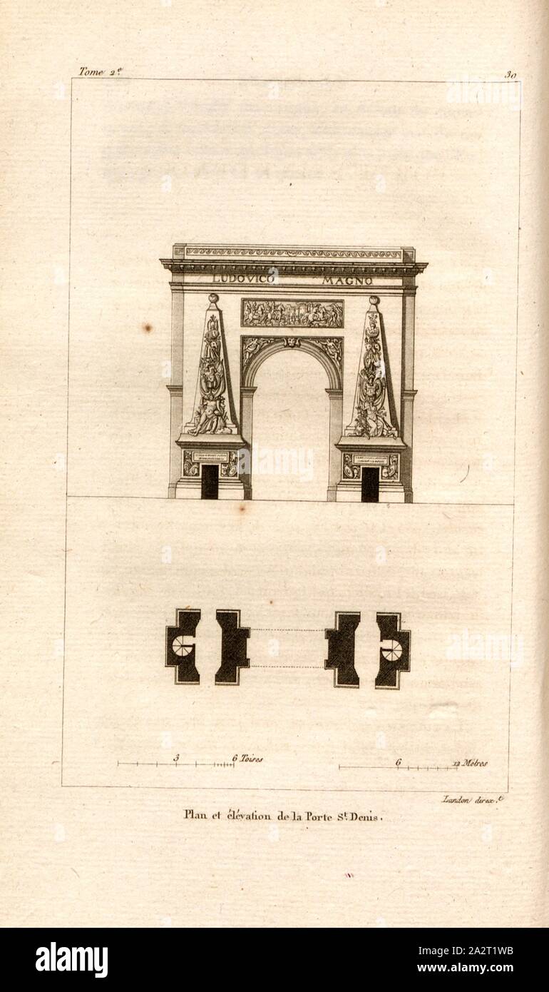 Plan and elevation of Porte St. Denis, Facade and floor plan of Porte  Saint-Denis in Paris, Pl. 30, after p. 110, p. 137, Landon (direxit), J. G.  Legrand; C. P. Landon: Description