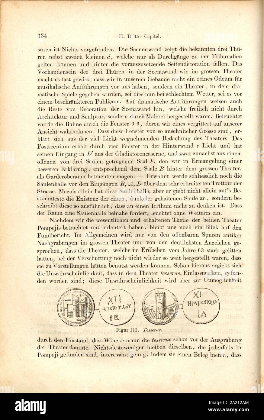 Tesserae, Admission tickets, Fig. 112, p. 134, 1856, Johannes Overbeck: Pompeji in seinen Gebäuden, Alterthümern und Kunstwerken [...]. Leipzig: Verlag von Wilhelm Engelmann, 1856 Stock Photo