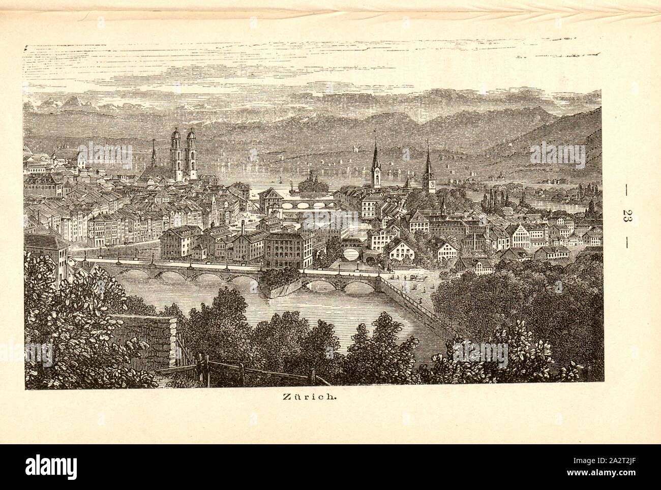 Zürich, View City of Zurich, p. 23, Schweizerischer Ingenieur und Architekten-Verein: Zürich's Gebäude und Sehenswürdigkeiten. Beschreibung der Stadt (...). Zürich: bei Orell Füssli & Co., 1877 Stock Photo