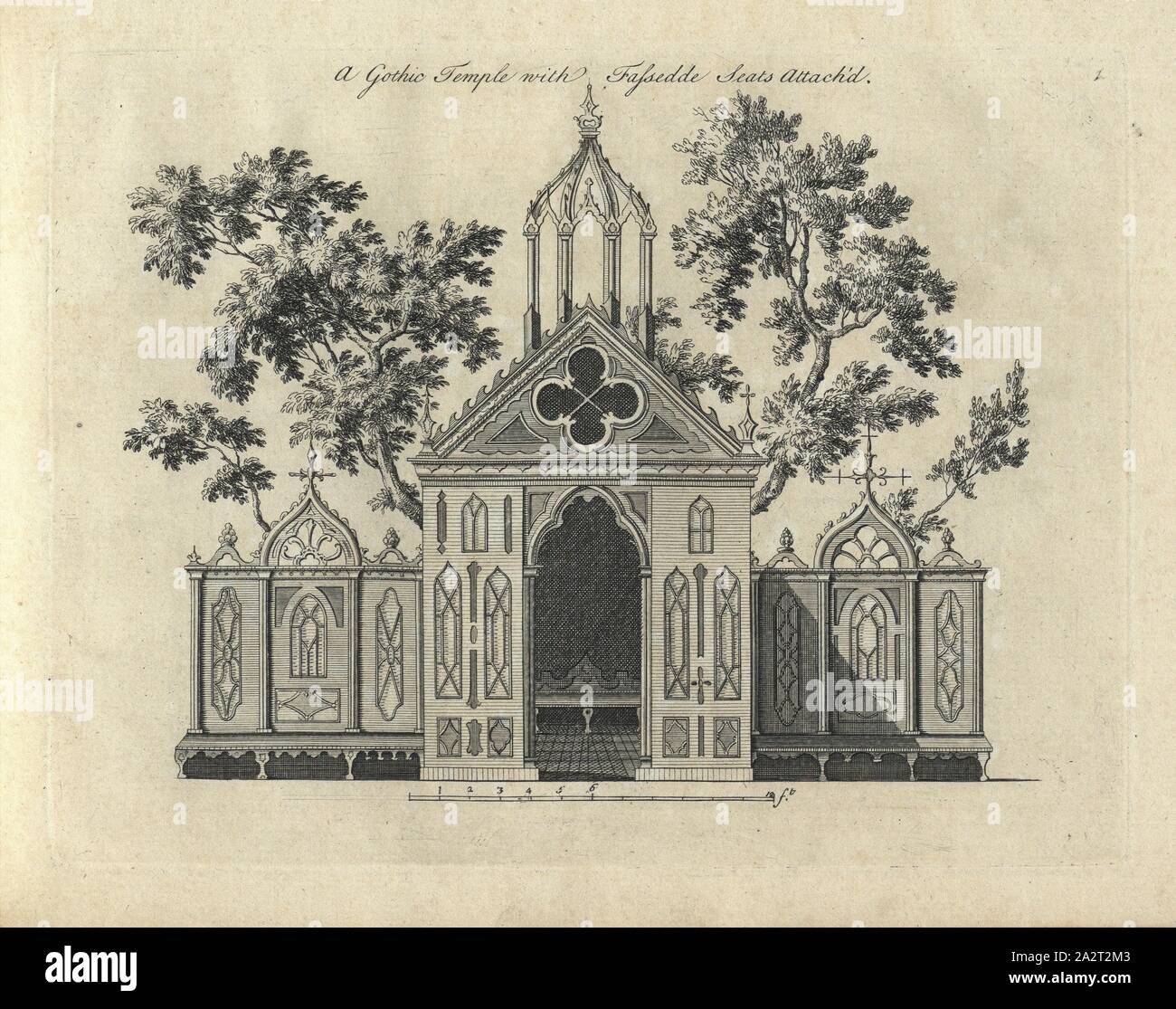 A Gothic Temple ..., Copper engraving, Gothic temple, Fig. 1, 1759, P. Decker: Chinese architecture [...]. London: [s.n.], 1759 Stock Photo