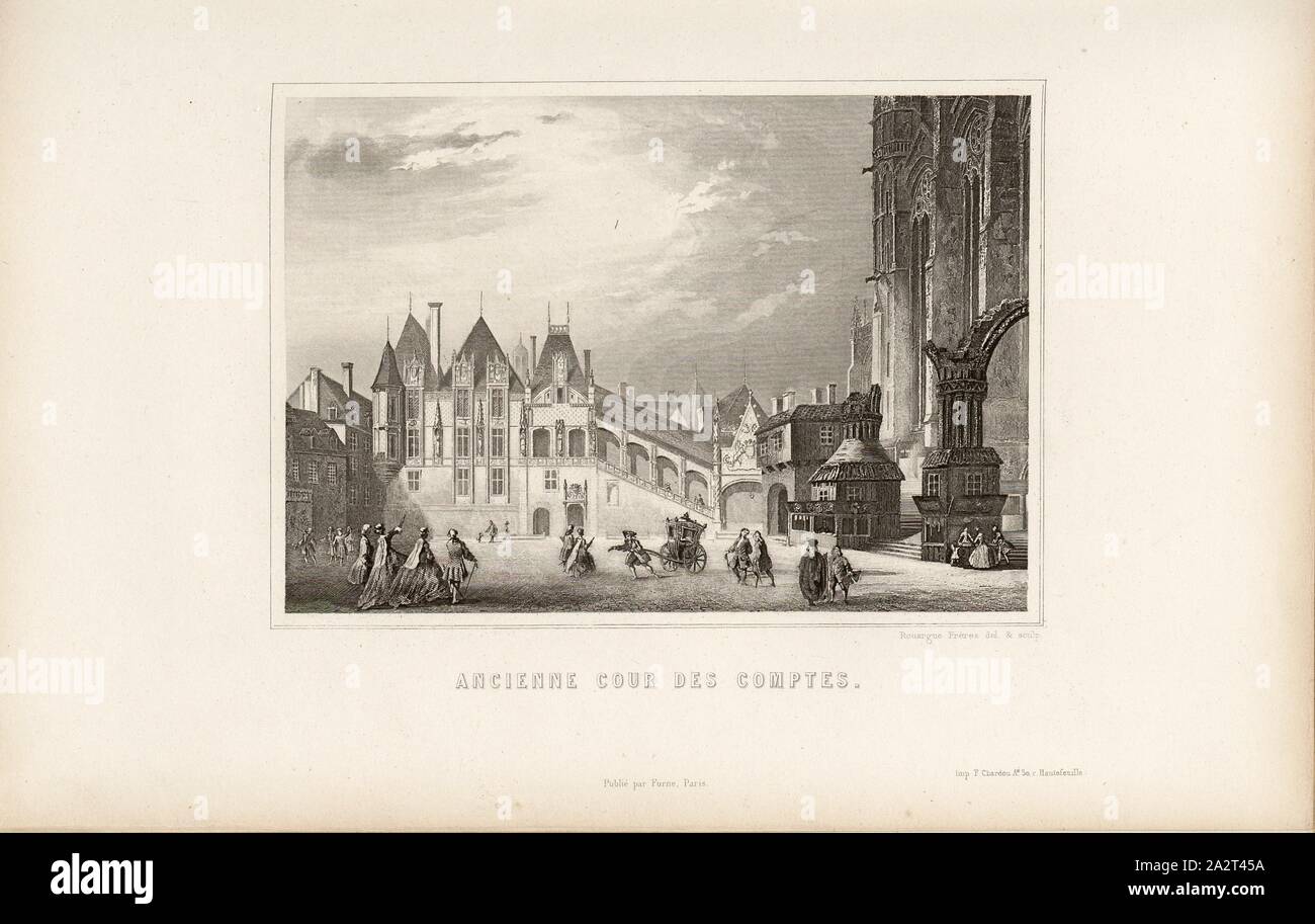 Former Court of Accounts, View of the older chambre des comptes at the Palais de la Cite in Paris, after p. 198, p. 239, Rouargue Frères (del. & sculp.), Dulaure: Histoire de Paris et de ses monuments. Nouvelle édition refondue et complétée jusqu'à nos jours par L. Batissier. Paris. Furne et Cie., 1854 Stock Photo