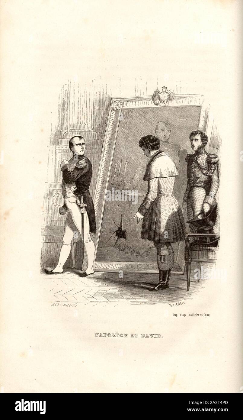 Napoleon and David, Jacques-Louis David and Napoleon Bonaparte, signed: Jules David; Verdeil, Fig. 4, after p. 132, David, Jules; Verdeil, Pierre, Emile Marco de Saint-Hilaire: Souvenirs intimes du temps de l'Empire. Bd. 1. Paris: Jules Fellens, 1851-1855 Stock Photo