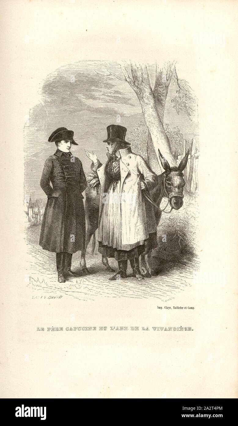 Father Capucine and the angel of Vivandière, Citoyen Coppet and a Vivandière belonging to the Grande Armée Napoleon Bonaparte, signed: Jules David; Verdeil, Fig. 11, according to p. 332, David, Jules; Verdeil, Pierre, Emile Marco de Saint-Hilaire: Souvenirs intimes du temps de l'Empire. Bd. 1. Paris: Jules Fellens, 1851-1855 Stock Photo