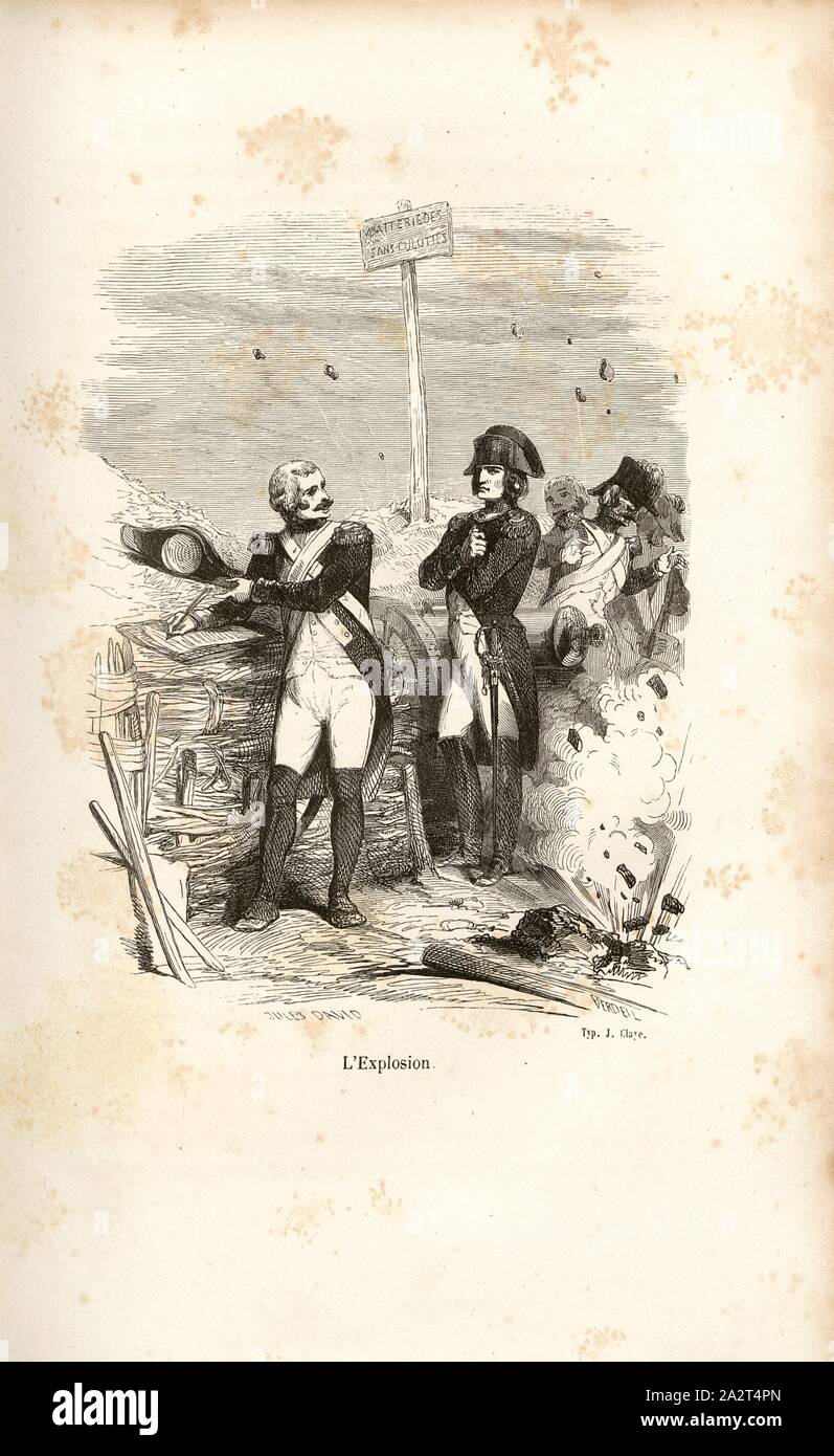 L'explosion, signed: Jules David; Verdeil, Fig. 12, after p. 368, David, Jules; Verdeil, Pierre, Emile Marco de Saint-Hilaire: Souvenirs intimes du temps de l'Empire. Bd. 1. Paris: Jules Fellens, 1851-1855 Stock Photo