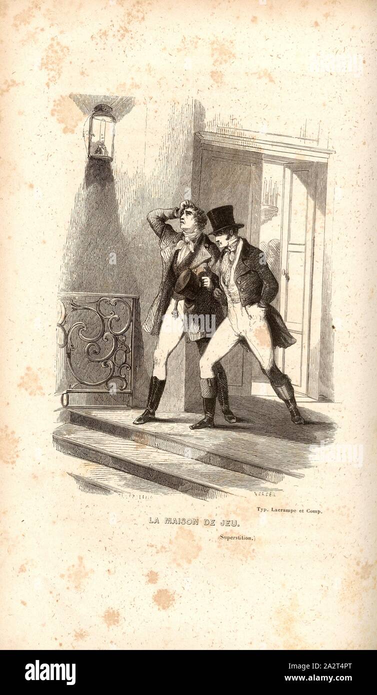 The Game House, Léopold Clion with his friend Adrien in Paris, signed Verdeil, Fig. 15, after p. 460, Verdeil, Pierre, Emile Marco de Saint-Hilaire: Souvenirs intimes du temps de l'Empire. Bd. 1. Paris: Jules Fellens, 1851-1855 Stock Photo