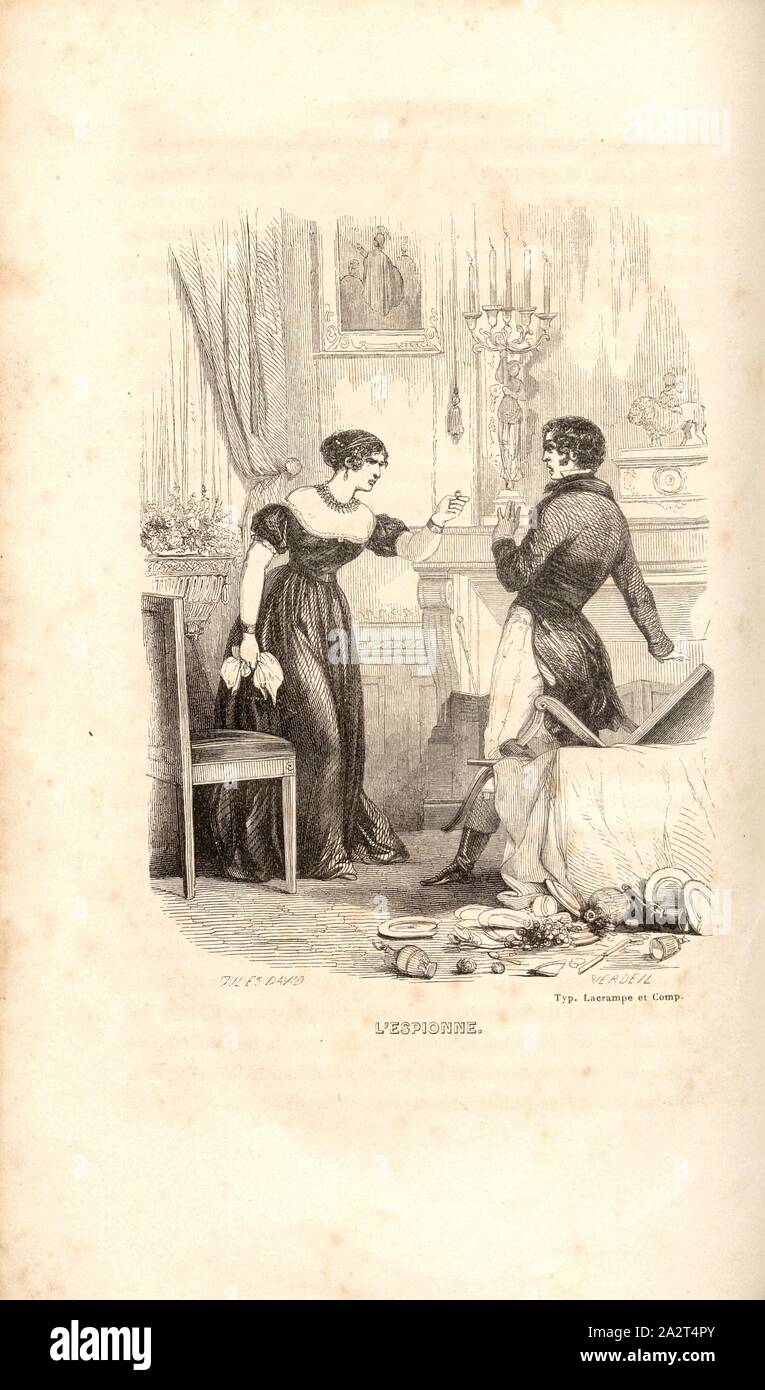 The spy, Madame Montinella, signed: Jules David, Verdeil, Fig. 18, after p. 586, David, Jules; Verdeil, Pierre, Emile Marco de Saint-Hilaire: Souvenirs intimes du temps de l'Empire. Bd. 1. Paris: Jules Fellens, 1851-1855 Stock Photo