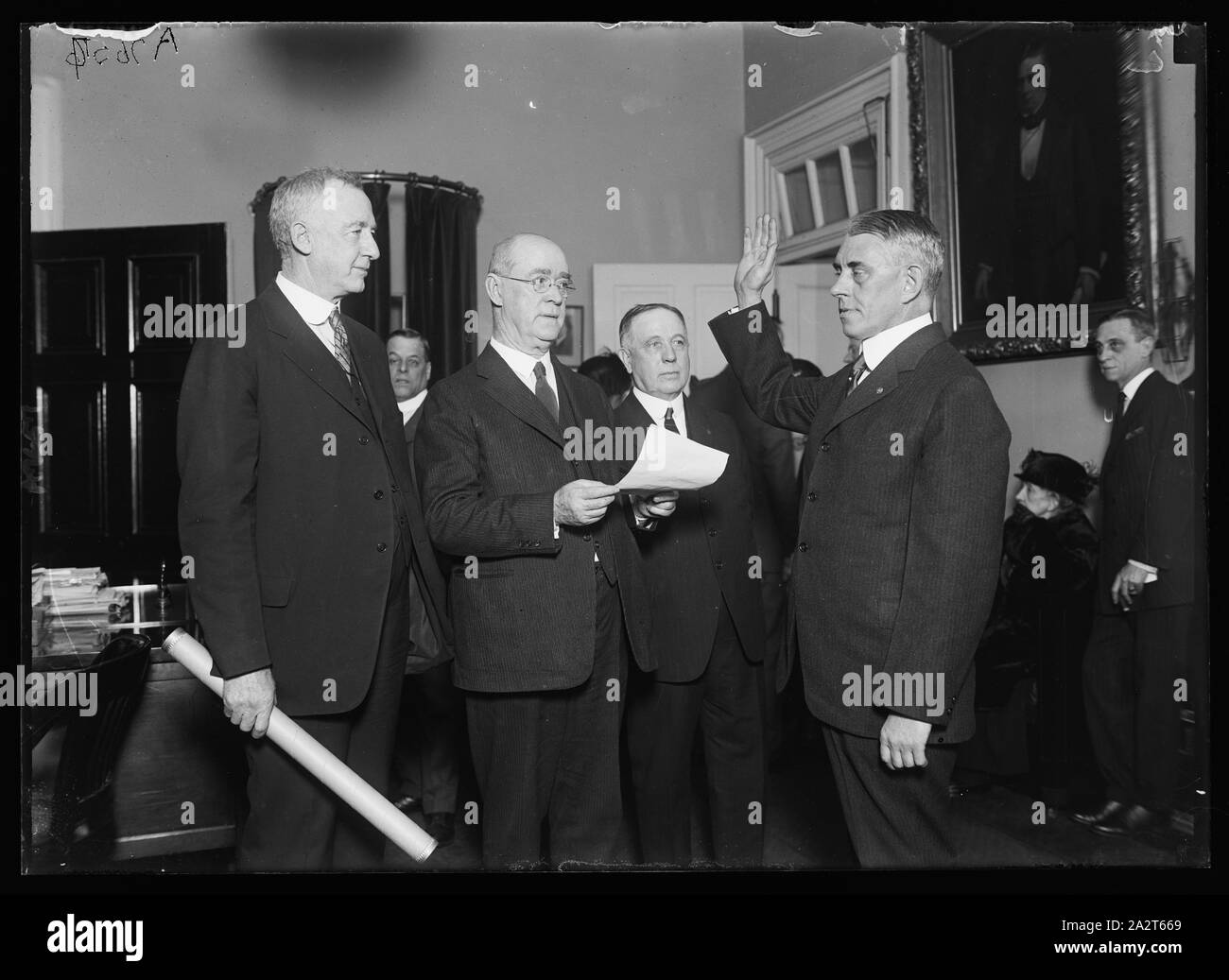 Rear Admiral F.C. Billard, right, being sworn in as new Commandant of U.S. Coast Guard, succeeding Adm. Reynolds, retired Stock Photo