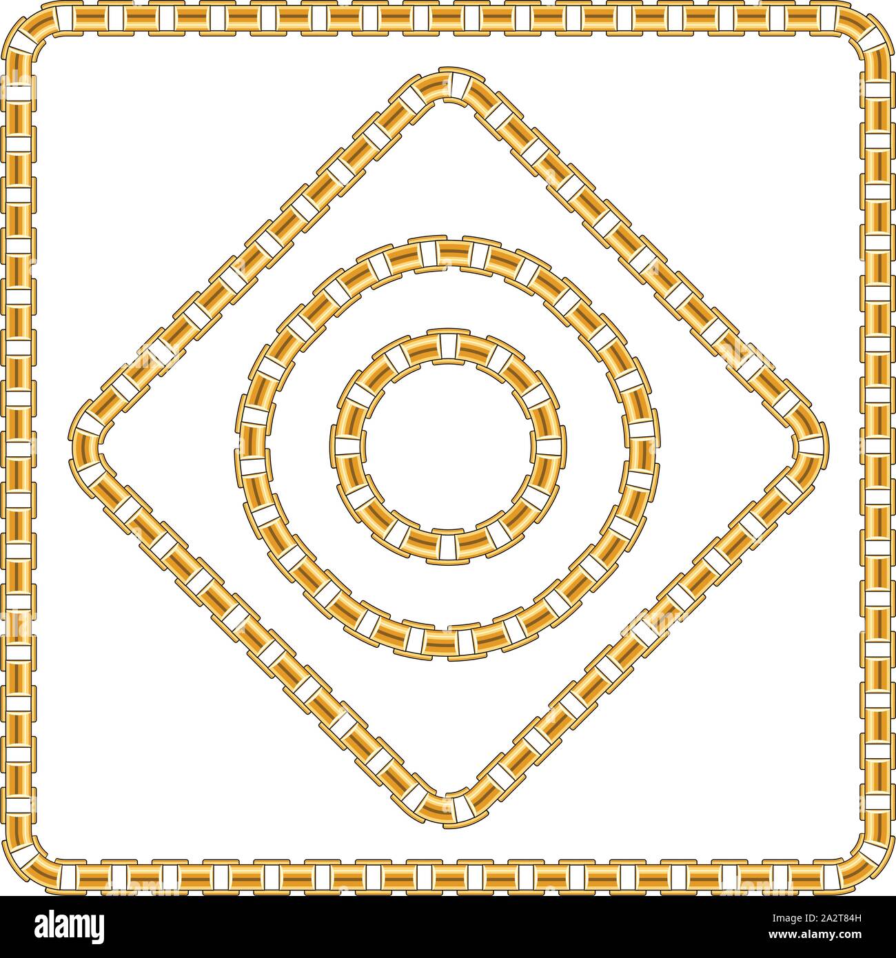 Precious Chains with a White Background. Luxury Square and Circle Golden Chains Vector Illustration. Ready for Textile Print. Set 12. Stock Vector