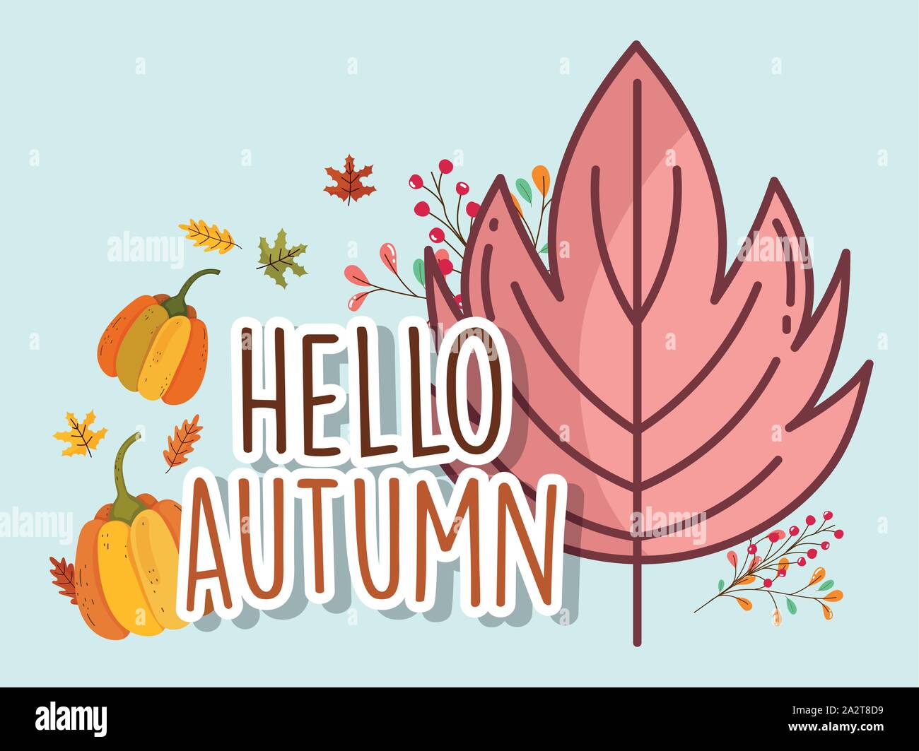 leaf pumpkins foliage leaves hello autumn design icon vector ...