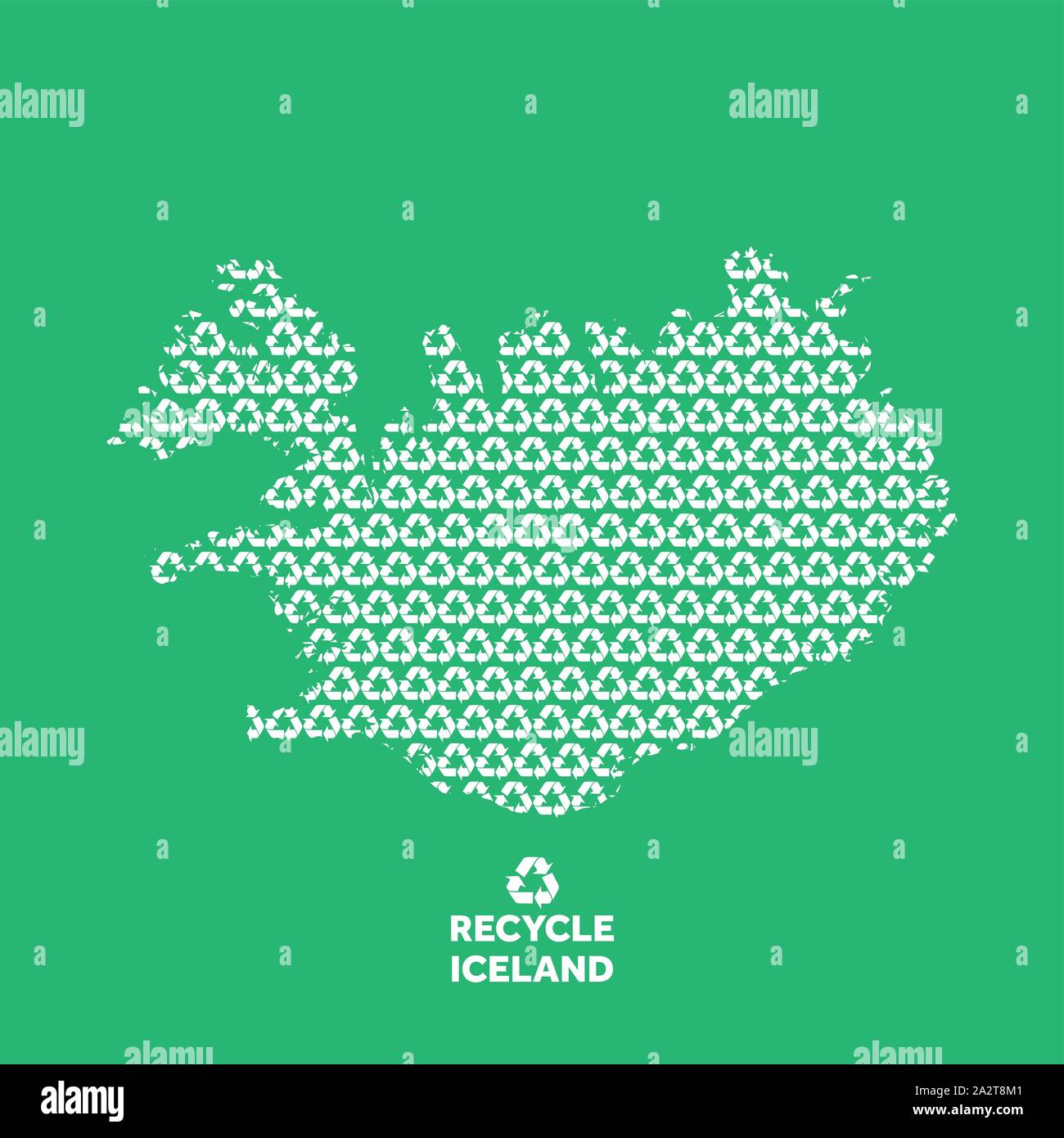 Iceland map made from recycling symbol. Environmental concept Stock Vector