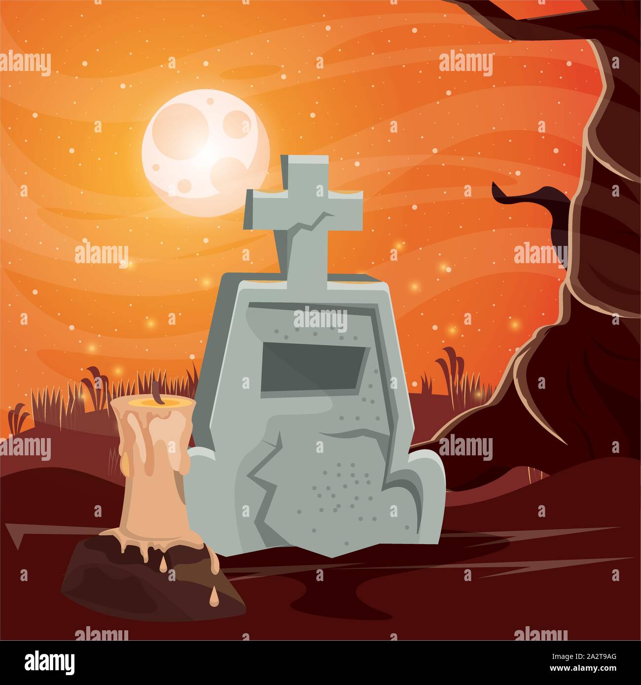 halloween-dark-scene-with-cemetery-stock-vector-image-art-alamy