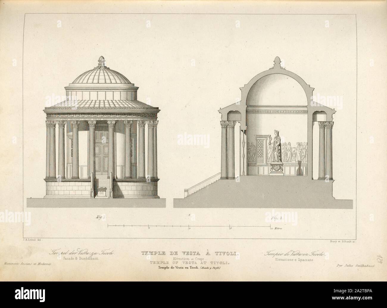 Temple of Vesta, in Tivoli, Cross-section and elevation of the Temple of  Vesta in Tivoli, signed: J. A. Leveil (del.); Bury et Ribault (sc.), Fig.  77, p. 329, Leveil, J. A. (del.);