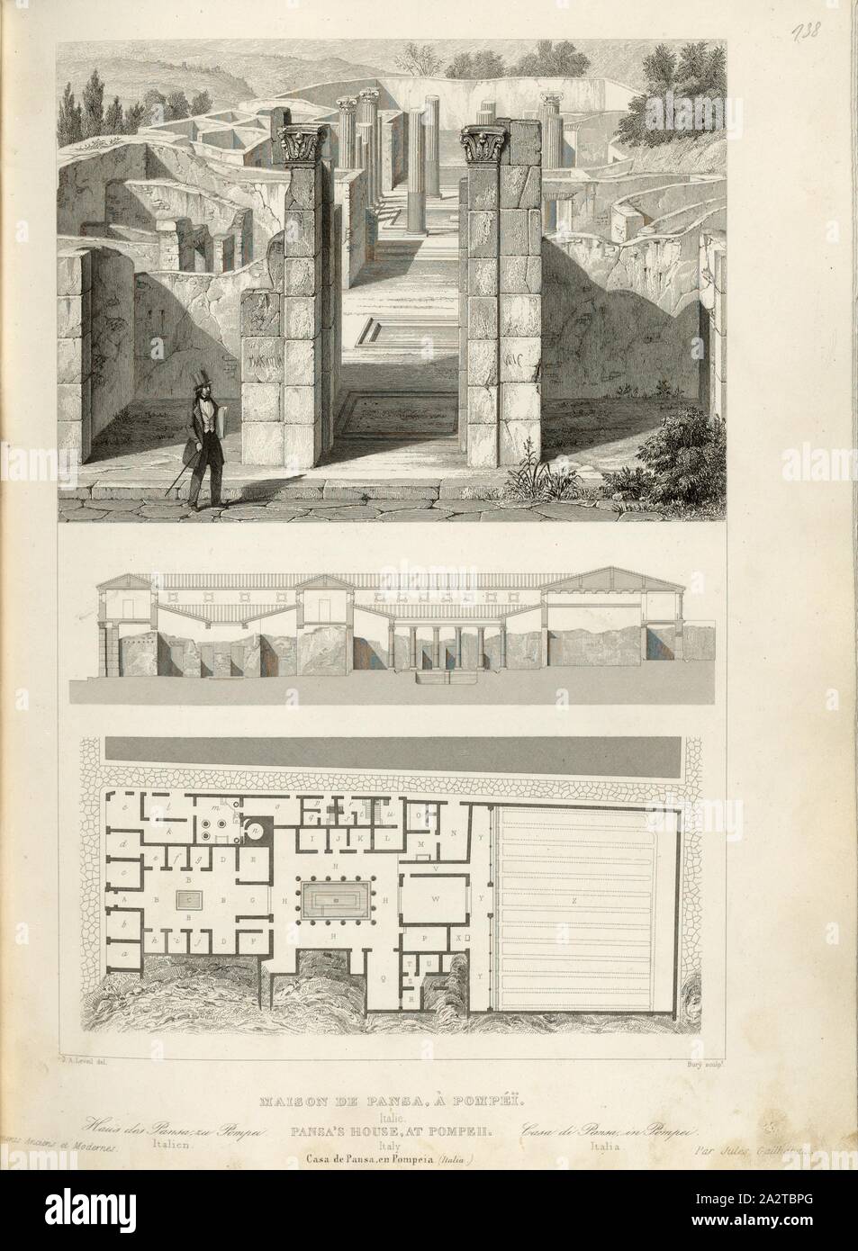 House of Pansa, Pompeii, House of Pansa in Pompeii, signed: J. A. Leveil (del.); Bury (sc.), Fig. 83, p. 347, Leveil, J. A. (del.); Bury (sculp.), 1853, Jules Gailhabaud: Monuments anciens et modernes. Bd. 1. Paris: Librairie de Firmin Didot frères, 1853 Stock Photo