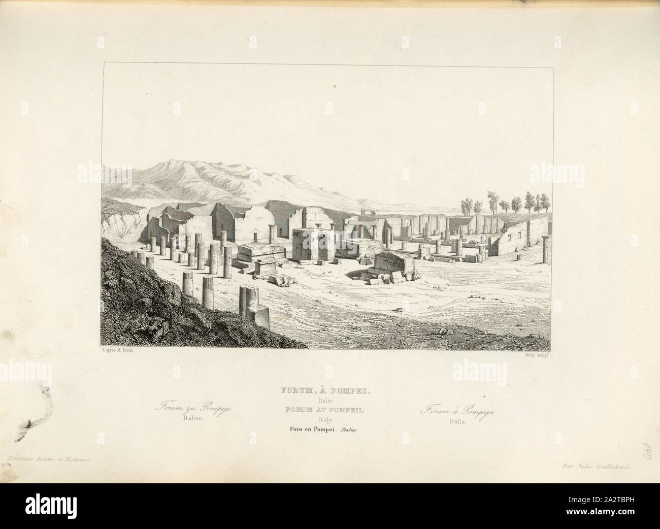 Forum, in Pompeii, Forum in Pompeii, signed: d 'après Roux; Bury (sculp.), Fig. 84, p. 351, 1853, Jules Gailhabaud: Monuments anciens et modernes. Bd. 1. Paris: Librairie de Firmin Didot frères, 1853 Stock Photo