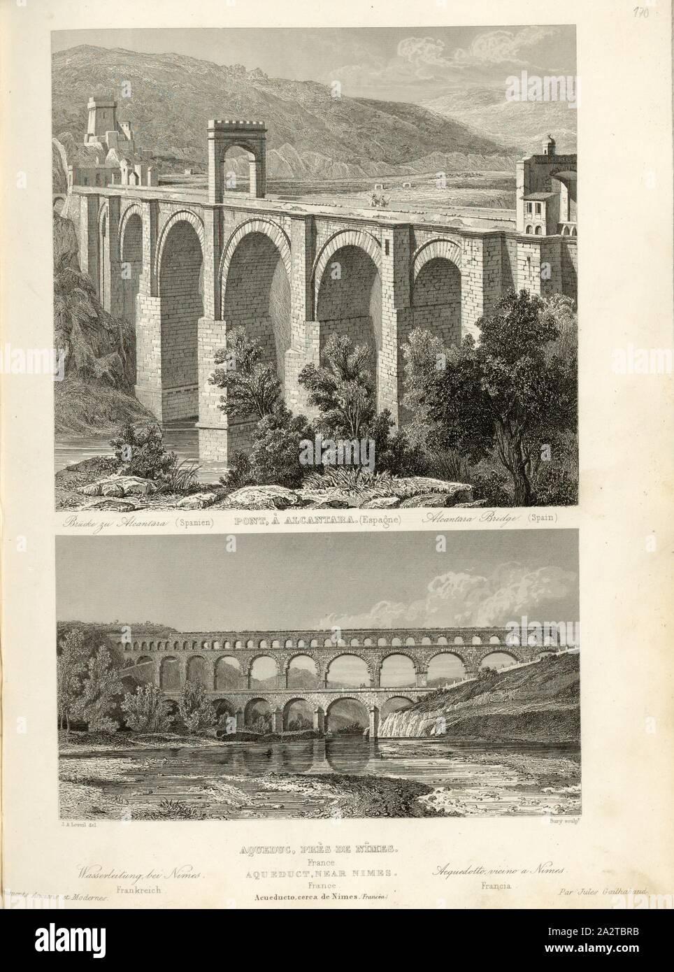 Aqueduct, near Nimes, Aqueduct near Nimes, signed: J. A. Leveil (del.); Bury (sc.), Fig. 101, p. 411, Leveil, J. A. (del.); Bury (sculp.), 1853, Jules Gailhabaud: Monuments anciens et modernes. Bd. 1. Paris: Librairie de Firmin Didot frères, 1853 Stock Photo